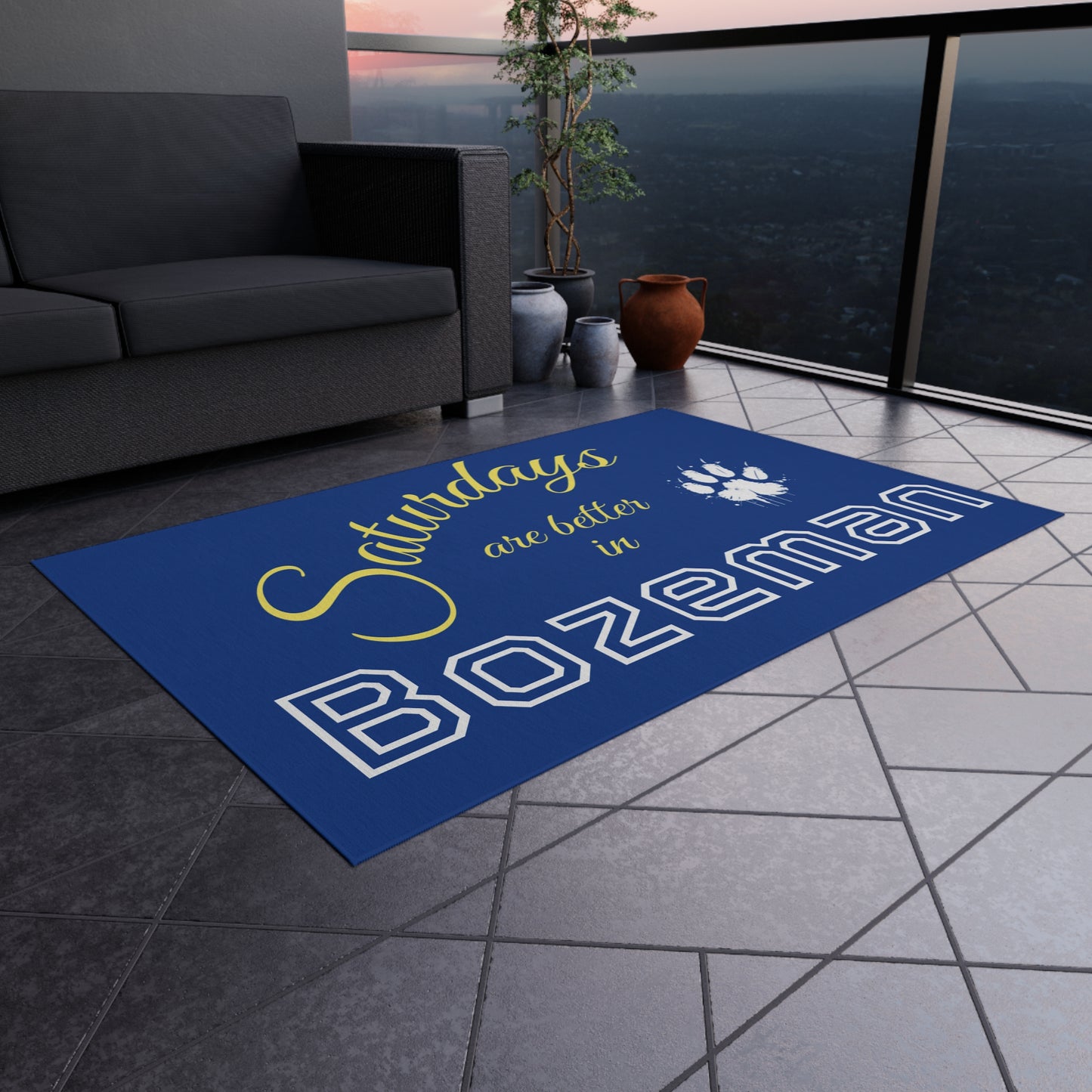 Outdoor Rug — "Saturdays are better in Bozeman" Paw Print Doormat