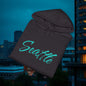 Seattle Script Hoodie — Minimalist City Sweatshirt with 206 Sleeve