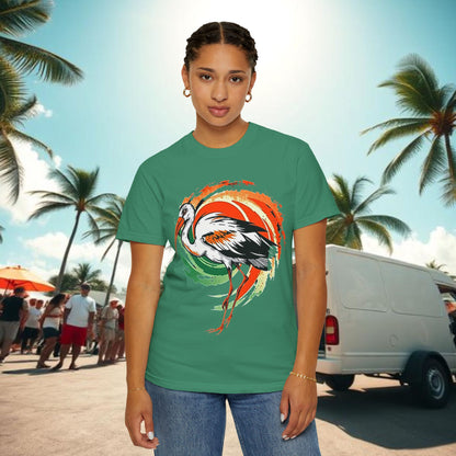 Ibis Artistic Graphic Design Tee, Unisex Garment-Dyed T-shirt, Perfect for Gameday or Beach, Sports Fan Shirt