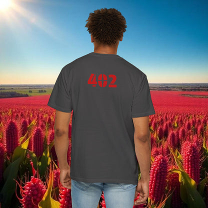 Lincoln Nebraska Area Code T-Shirt — White Tee with Red "Nebraska" & 402 Back Print, Soft-Style T-Shirt