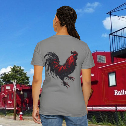 Rooster Graphic T-Shirt — Vertical '803' Design & Bold Red Rooster