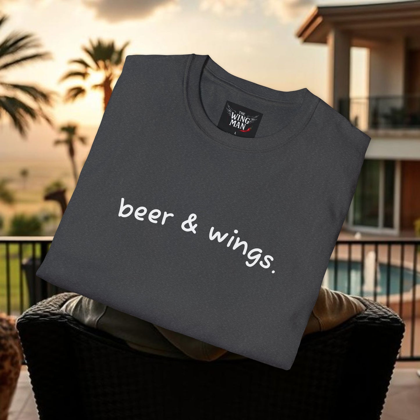 Beer & Wings Unisex Softstyle T-Shirt, Casual Gift for BBQ Lovers, Fun Drink Shirt, Summer Party Apparel, Unique Gift for Foodies