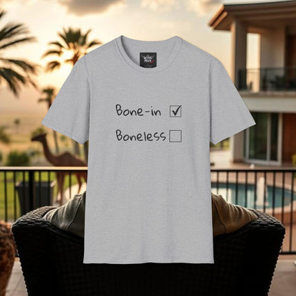 Humorous Foodie T-Shirt, Casual Wear for Food Lovers, Gift for Chefs, Bone-in vs Boneless Design, Fun Graphic Tee