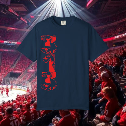 Detroit T-Shirt — Vertical Mascot Graphic with 'Detroit' Script