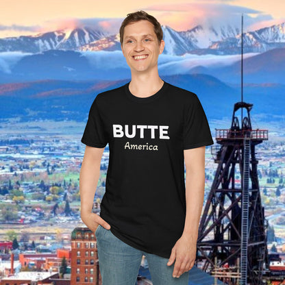 Butte, America Unisex Softstyle T-Shirt - Cozy Apparel for Locals, Travel Souvenir, Gift Idea, Casual Wear, Adventure Tee