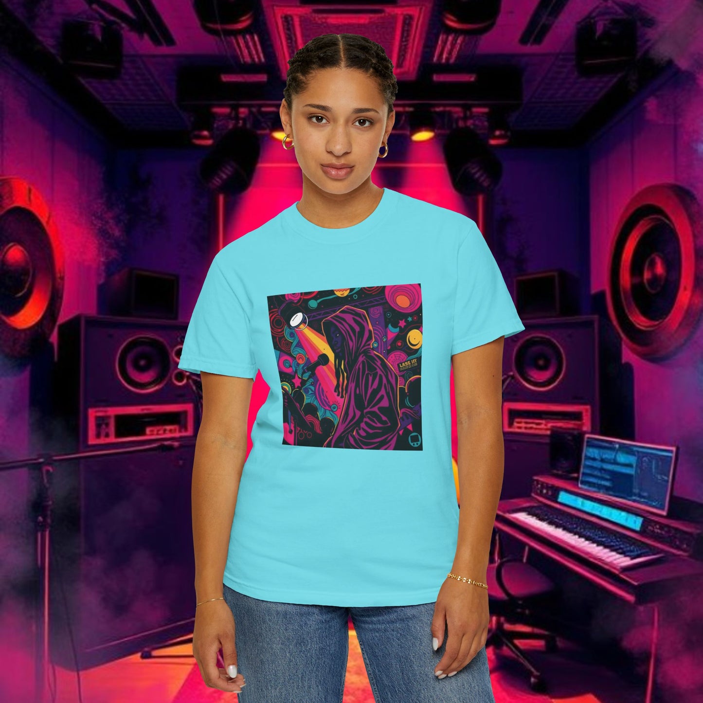 Colorful Unisex Garment-Dyed T-shirt, Artistic Graphic Tee, Music Festival Shirt, Casual Everyday Wear, Vibrant Streetwear, Unique Gift Idea