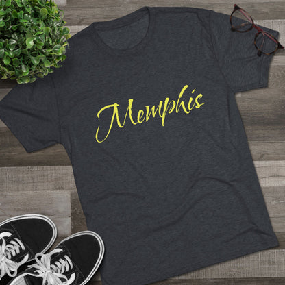 Memphis Script Tee — City Name Graphic T-Shirt, Tri-Blend Ultra Comfort, Perfect for a Night out or Gameday.