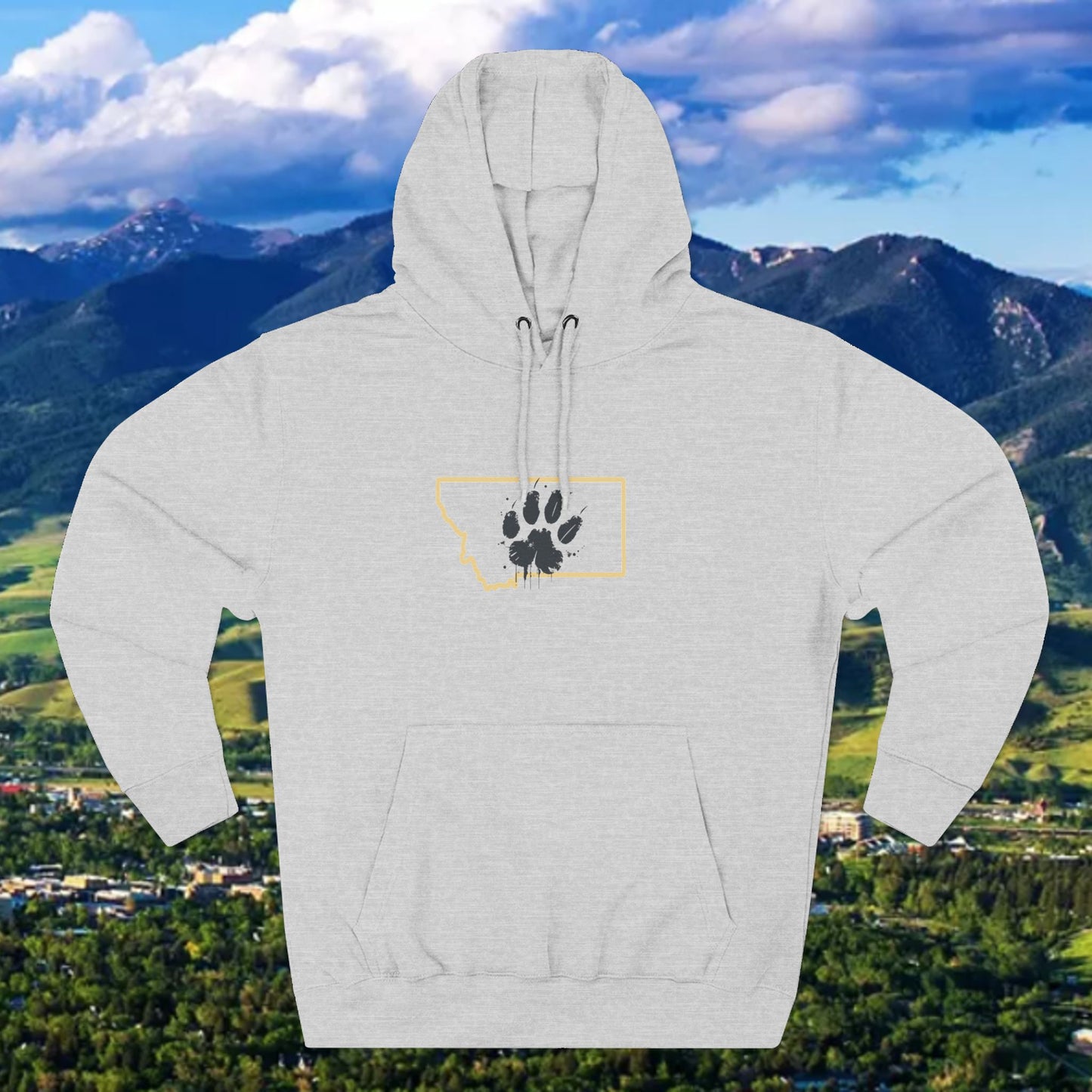 Bobcat Paw Print Fleece Hoodie, Cozy Sweatshirt, Casual Outdoor Wear, Unique Gift for Cat Fans, Montana State Fans