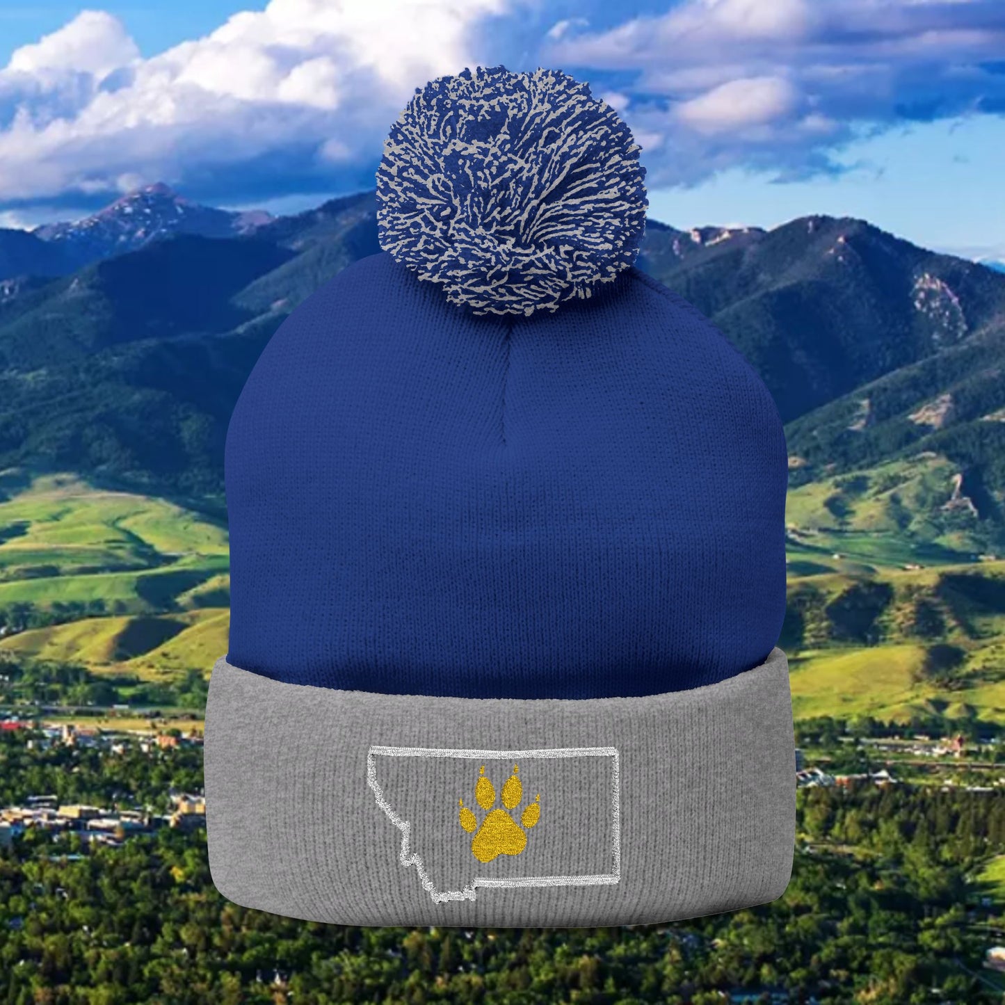 Bobcat Paw Print Pom-Pom Knit Cap, Warm Winter Beanie, Cat Fan Gift, Cozy Fashion Accessory, Great for Cold Games