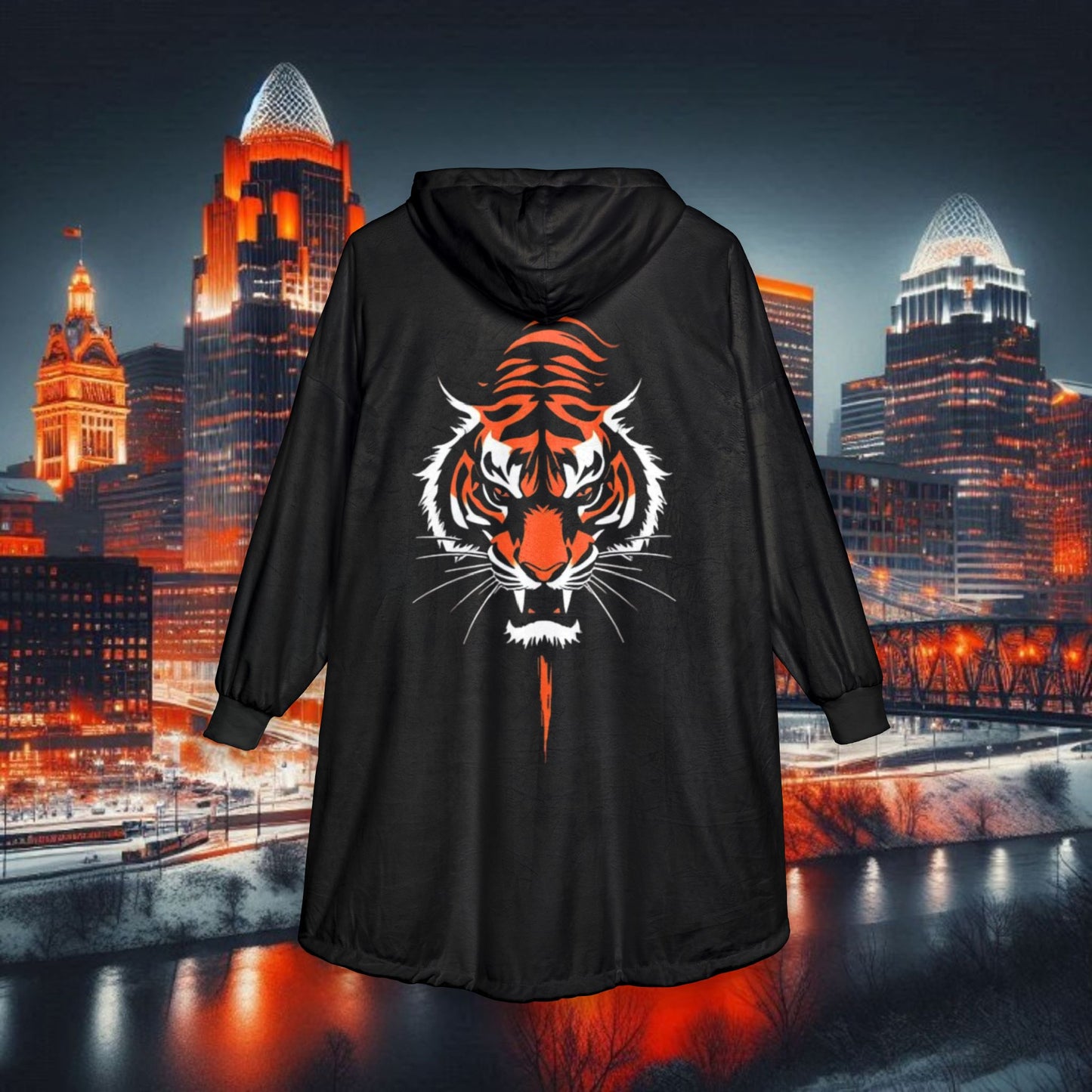 Number 9 Hooded Blanket – Cozy Sports Fan Pullover, with Fierce Tiger on Back