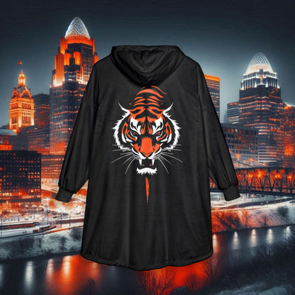 Number 9 Hooded Blanket – Cozy Sports Fan Pullover, with Fierce Tiger on Back