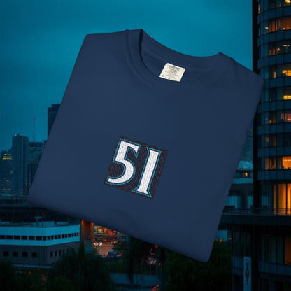 #51 Retro Unisex Garment-Dyed T-shirt with Minimalist 51 Design, Casual Wear, Seattle Fans, Birthday, Everyday Comfort