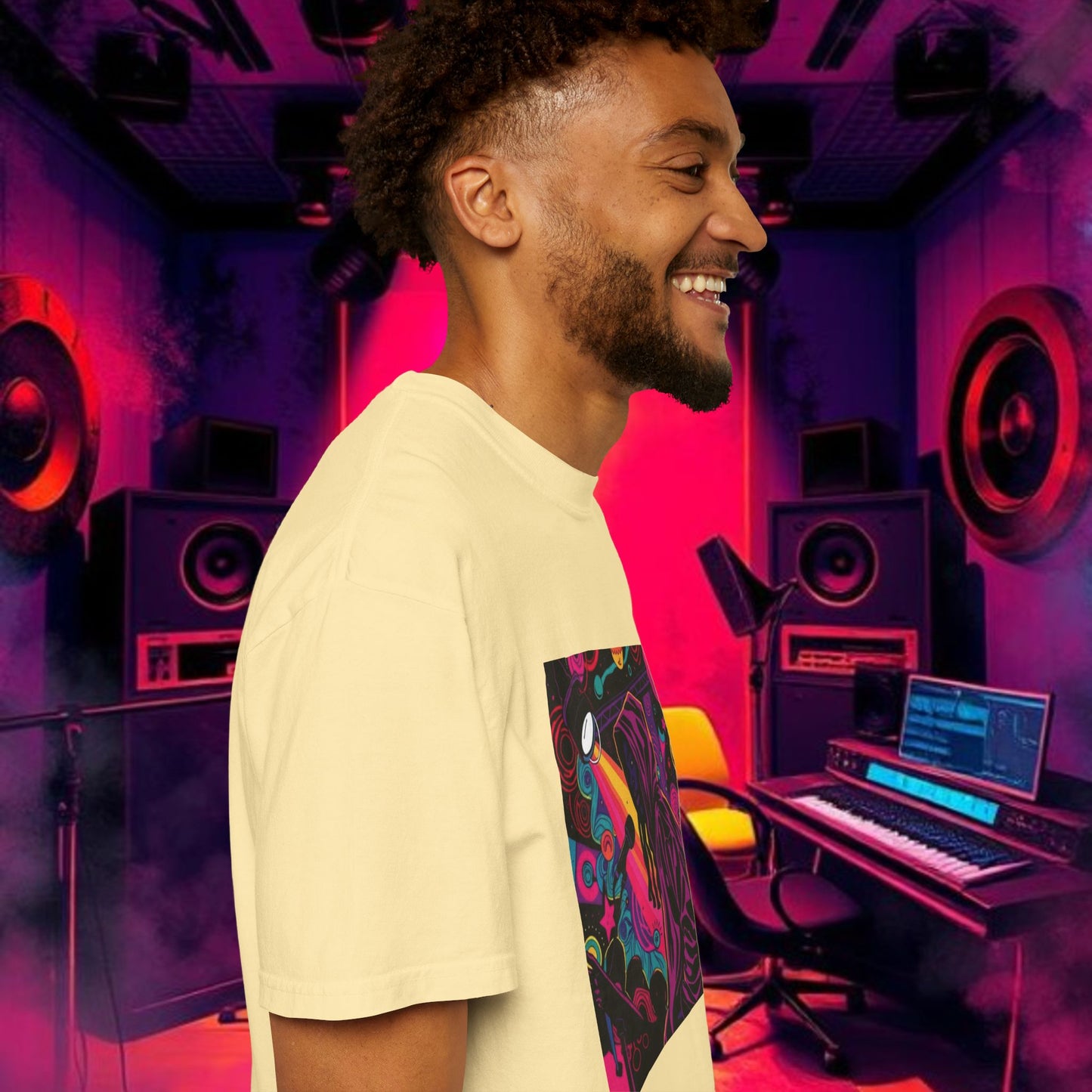 Colorful Unisex Garment-Dyed T-shirt, Artistic Graphic Tee, Music Festival Shirt, Casual Everyday Wear, Vibrant Streetwear, Unique Gift Idea