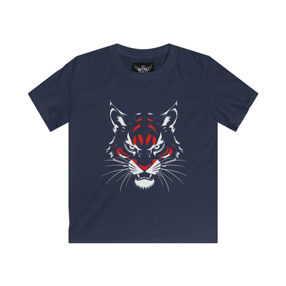 Kids Wildcat Face T‑Shirt — Fierce Red & White Graphic Tee for Boys & Girls, Perfect for Games